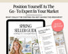 The image is a promotional graphic for a real estate guide, featuring a smiling woman and a tablet displaying the guide's title and content.