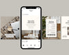 a smartphone displaying a social media post from an interior design blog, with various images of interior design elements such as furniture, plants, and text.