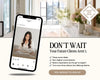 The image is an advertisement for a real estate agent's services, featuring a smartphone displaying a photo of a smiling woman and text promoting the agent's services.
