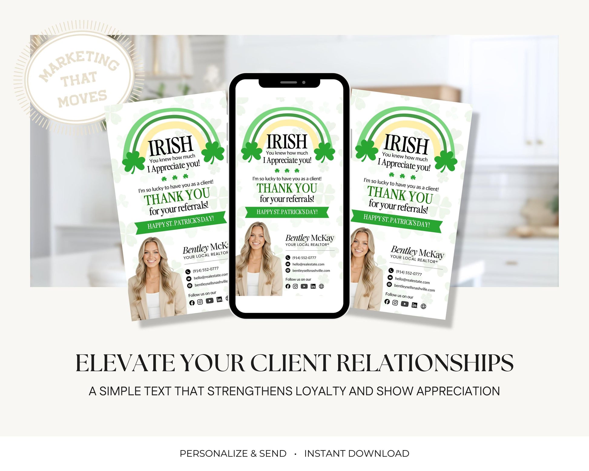 St. Patrick's Day Textable Card | Client Referral Textable Card | Client Appreciation | Past Client Touch Point |Canva Real Estate Marketing