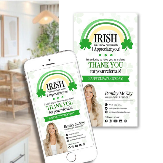 St. Patrick's Day Textable Card | Client Referral Textable Card | Client Appreciation | Past Client Touch Point |Canva Real Estate Marketing