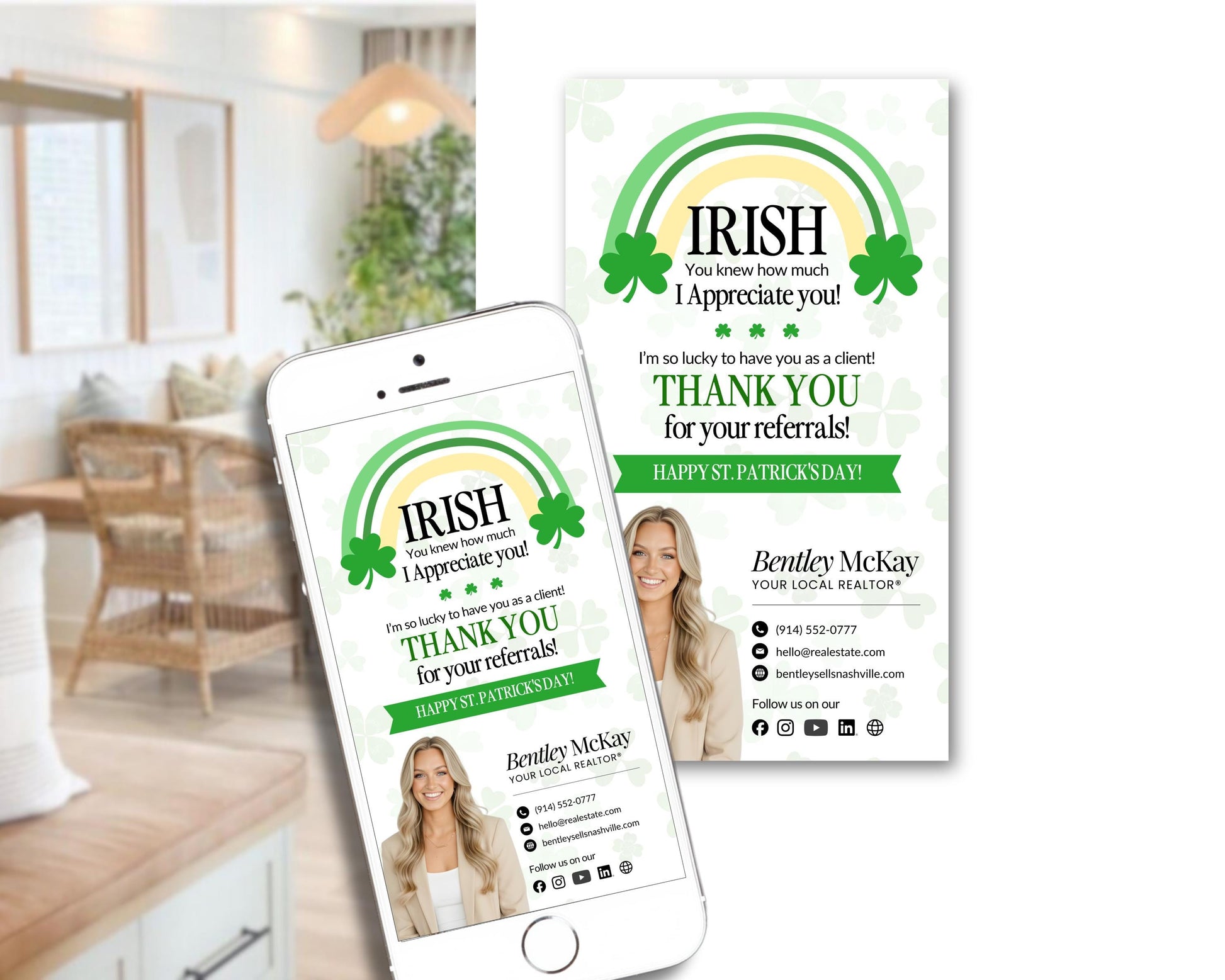 St. Patrick's Day Textable Card | Client Referral Textable Card | Client Appreciation | Past Client Touch Point |Canva Real Estate Marketing