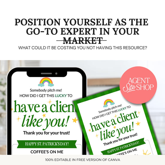 St. Patrick's Day Textable Card | Client Referral Textable Card | Client Appreciation | Past Client Touch Point |Canva Real Estate Marketing