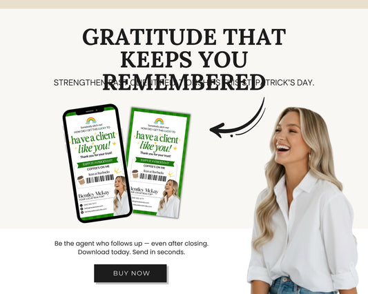 St. Patrick's Day Textable Card | Client Referral Textable Card | Client Appreciation | Past Client Touch Point |Canva Real Estate Marketing