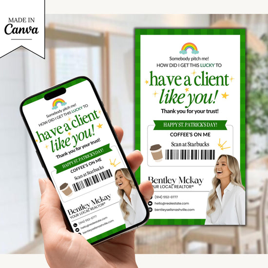 St. Patrick's Day Textable Card | Client Referral Textable Card | Client Appreciation | Past Client Touch Point |Canva Real Estate Marketing