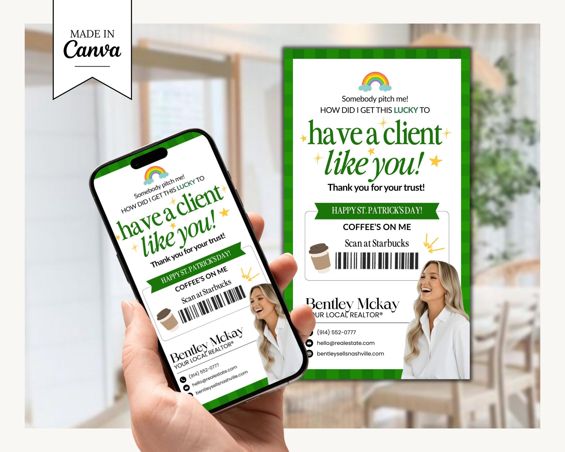 St. Patrick's Day Textable Card | Client Referral Textable Card | Client Appreciation | Past Client Touch Point |Canva Real Estate Marketing