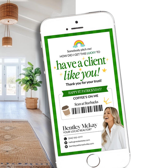St. Patrick's Day Textable Card | Client Referral Textable Card | Client Appreciation | Past Client Touch Point |Canva Real Estate Marketing