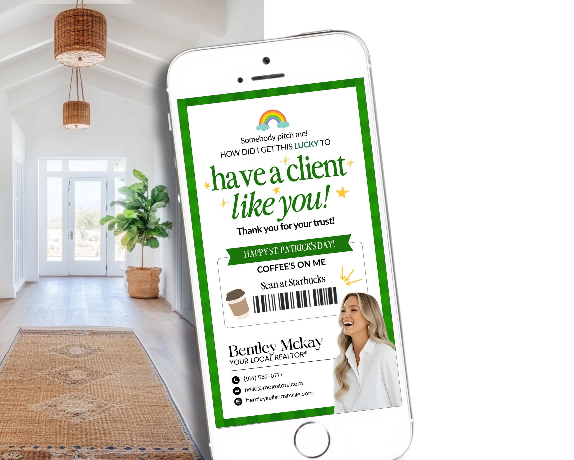 St. Patrick's Day Textable Card | Client Referral Textable Card | Client Appreciation | Past Client Touch Point |Canva Real Estate Marketing