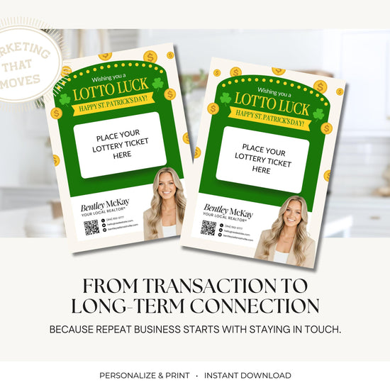 St. Patrick's Day Client Pop By | Real Estate Marketing | St. Patrick's Day Card | Lottery Pop-by | Real Estate Farming | Canva Template