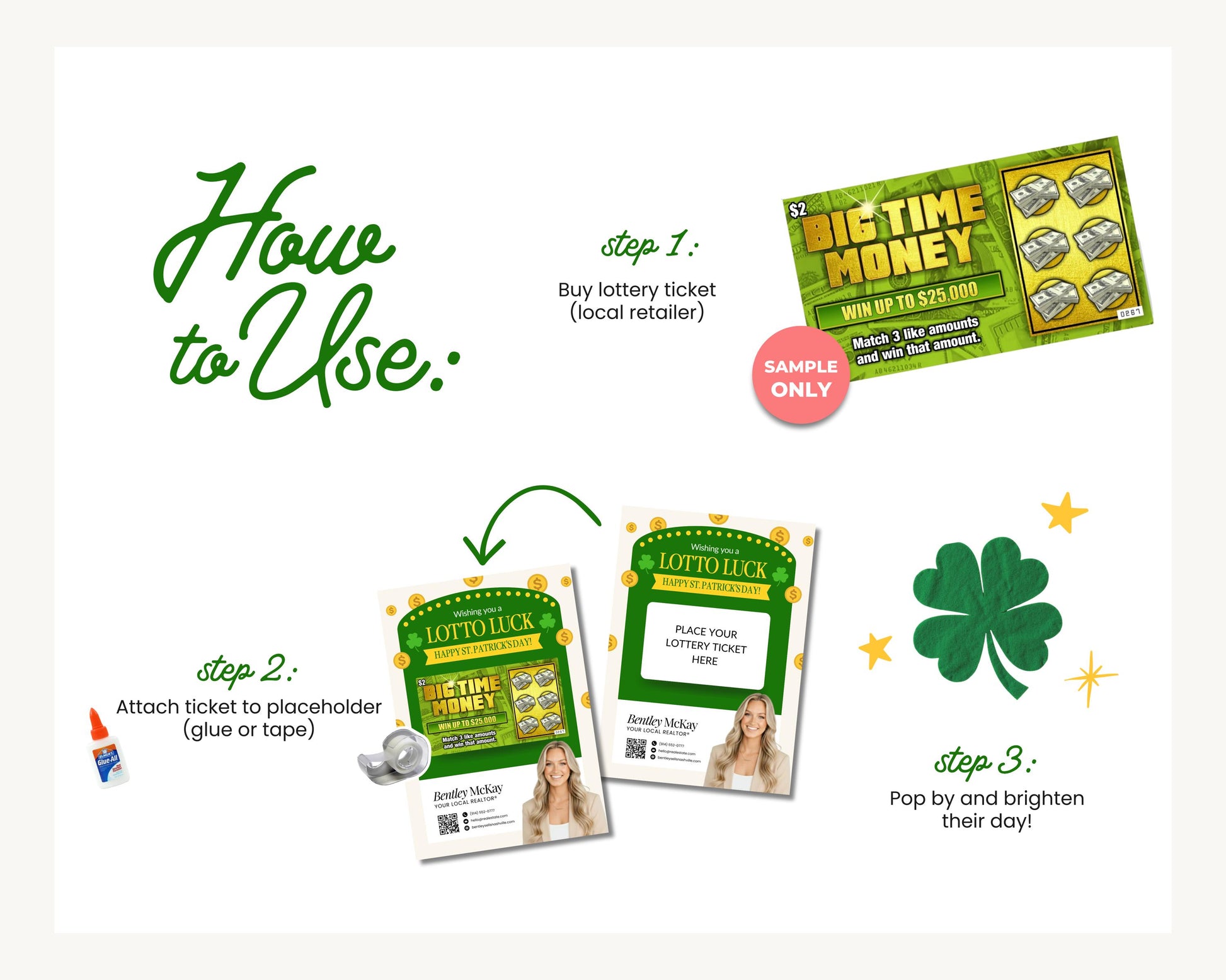 St. Patrick's Day Client Pop By | Real Estate Marketing | St. Patrick's Day Card | Lottery Pop-by | Real Estate Farming | Canva Template