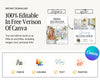 The image is a promotional graphic for a "100% Editable In Free Version Of Canva" software that allows users to edit and customize their own content, including images, text, and personal information.