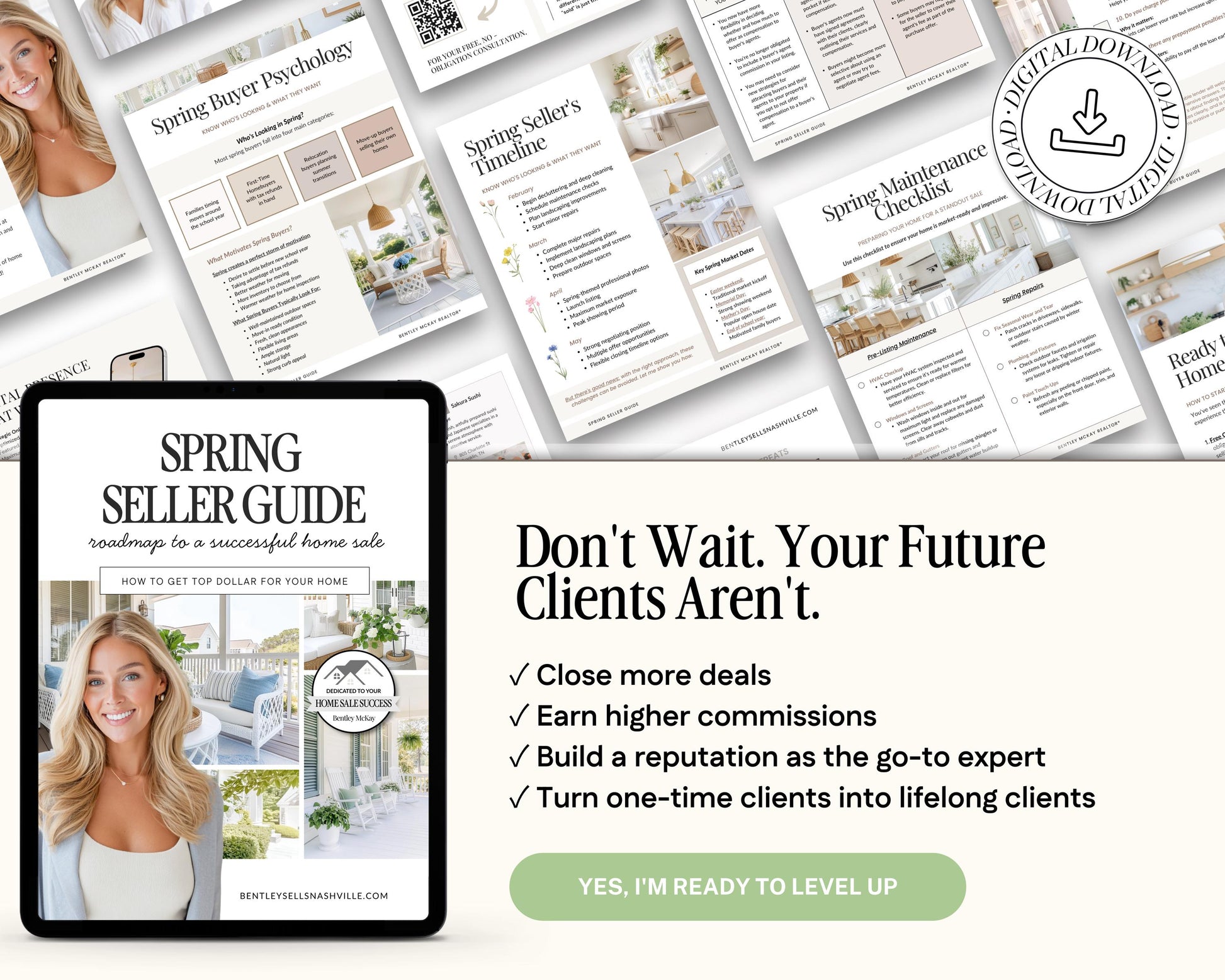 The image is a collage of various images related to real estate, including a book cover, a woman's face, and a list of tips for real estate agents.