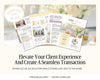 The image is an advertisement for a real estate marketing service that emphasizes the importance of creating a seamless transaction for clients. It features a collage of real estate listings and a magazine with a focus on renovations and home staging. The text encourages the viewer to "Stand out as the solution while others just add to the noise" and highlights the service's ability to help clients find their dream home.