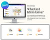 The image is a promotional graphic for a software called Canva, which allows users to create and edit various types of digital content, such as images, graphics, and text.