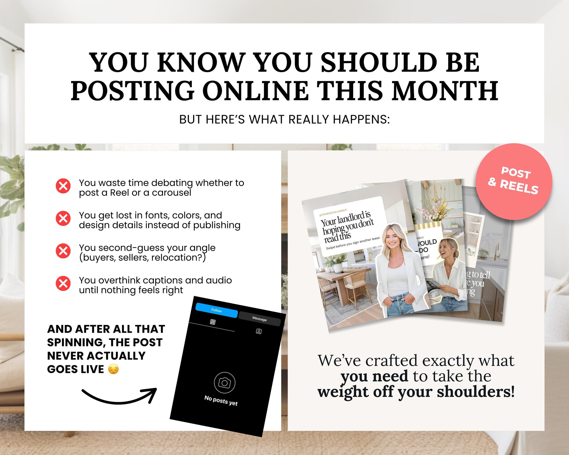 April Real Estate Social Media Content Canva Bundle + Captions | Real Estate Agent Instagram Content | Real Estate Marketing Canva Template