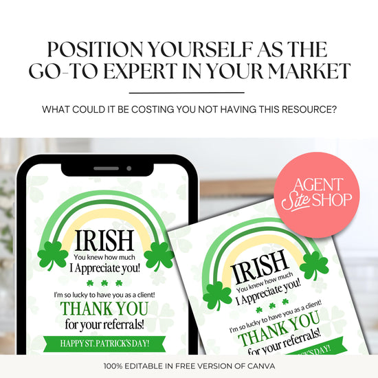 St. Patrick's Day Textable Card | Client Referral Textable Card | Client Appreciation | Past Client Touch Point |Canva Real Estate Marketing