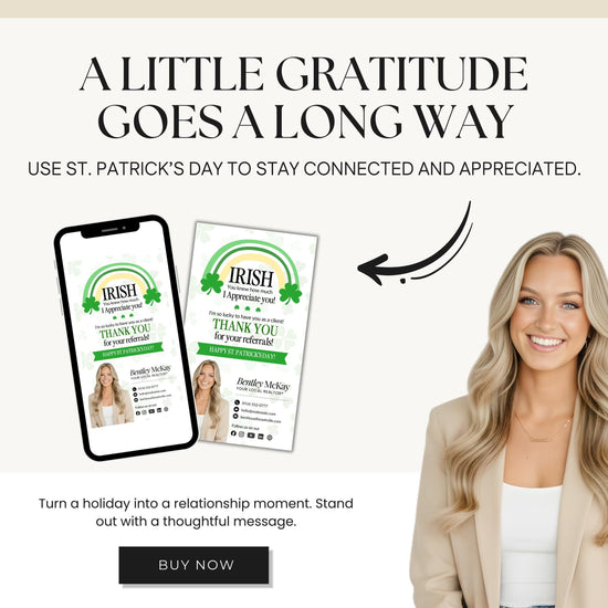 St. Patrick's Day Textable Card | Client Referral Textable Card | Client Appreciation | Past Client Touch Point |Canva Real Estate Marketing