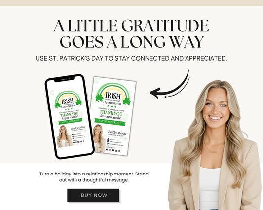 St. Patrick's Day Textable Card | Client Referral Textable Card | Client Appreciation | Past Client Touch Point |Canva Real Estate Marketing