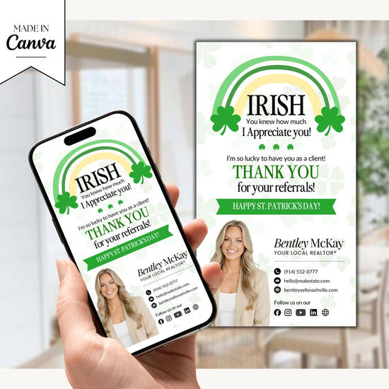 St. Patrick's Day Textable Card | Client Referral Textable Card | Client Appreciation | Past Client Touch Point |Canva Real Estate Marketing