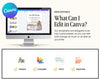 The image is a promotional graphic for a software called Canva, which allows users to create and edit various types of digital content, such as emails, presentations, and other documents.