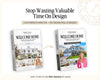 The image is an advertisement for a real estate book called "Welcome Home" by Bentley McKay. It features two different versions of the book, one with a cover image of a house and the other with a cover image of a woman. The text on the image highlights the book's focus on customizing the design process and the book's free version, which allows for easy editing.