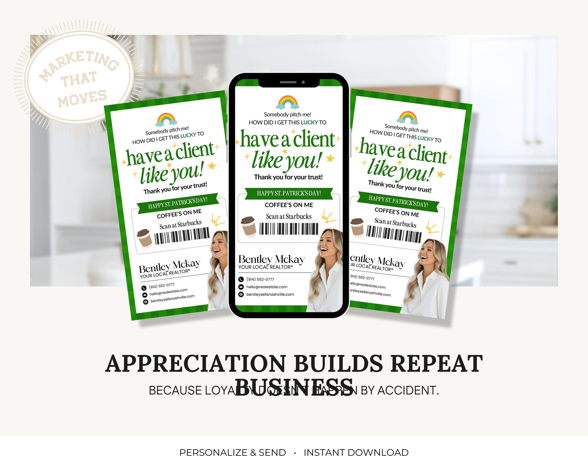 St. Patrick's Day Textable Card | Client Referral Textable Card | Client Appreciation | Past Client Touch Point |Canva Real Estate Marketing