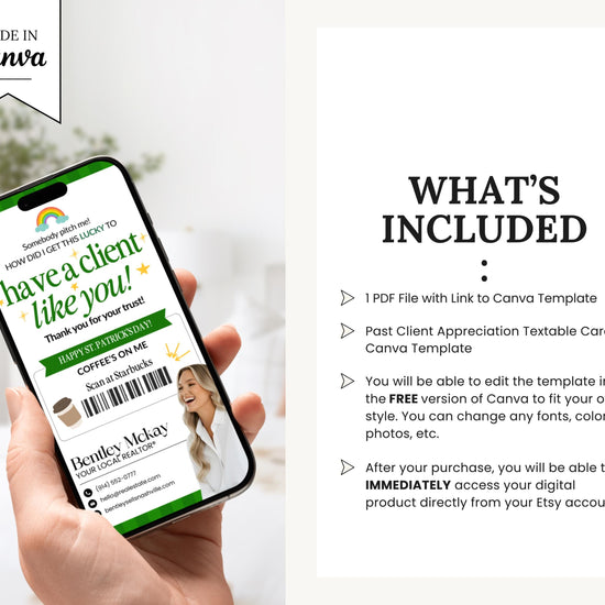 St. Patrick's Day Textable Card | Client Referral Textable Card | Client Appreciation | Past Client Touch Point |Canva Real Estate Marketing