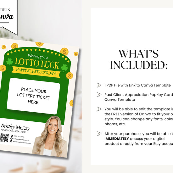 St. Patrick's Day Client Pop By | Real Estate Marketing | St. Patrick's Day Card | Lottery Pop-by | Real Estate Farming | Canva Template