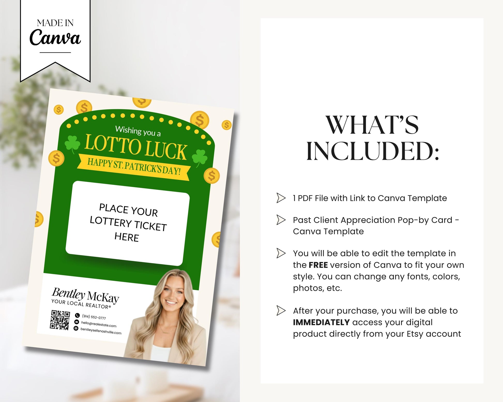 St. Patrick's Day Client Pop By | Real Estate Marketing | St. Patrick's Day Card | Lottery Pop-by | Real Estate Farming | Canva Template