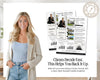 a smiling woman in a light-colored jacket standing next to a collage of real estate listings and statistics.