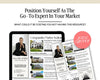 The image is a collage of real estate-related images, including a tablet displaying a real estate agent's website, a brochure, and a comparison of market analysis reports.