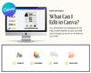 The image is a promotional graphic for a software called Canva, which allows users to create and customize various types of digital content, such as documents, presentations, and infographics.
