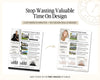 The image is a promotional flyer for a real estate company, featuring two different versions of a brochure or flyer with information about the company's services and a comparison of their market analysis.