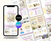 The image is a collage of various real estate-related images, including property listings, home staging, and interior design ideas. The collage is spread across a flat surface, with a smartphone displaying a real estate magazine or website in the foreground.