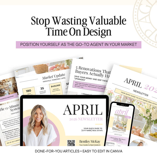 The image is a collage of various real estate-related articles and materials, including a laptop displaying a real estate agent's website, a magazine or brochure, and a smartphone displaying a real estate app. The text in the image emphasizes the importance of positioning oneself as the go-to agent in the real estate market, and provides tips on how to do so.