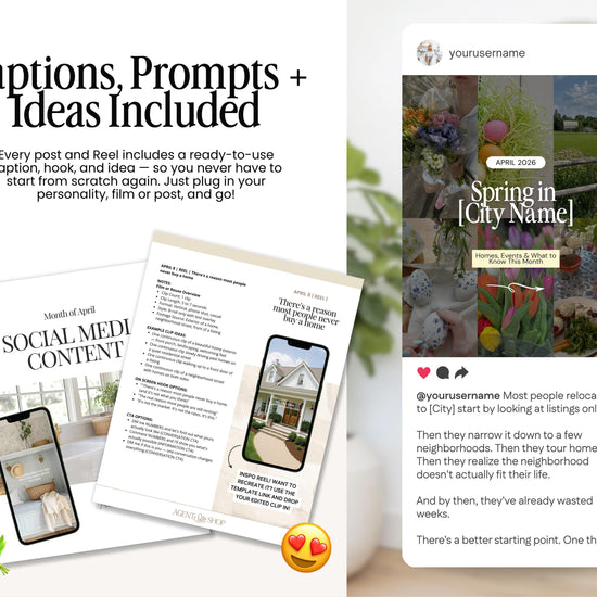 April Real Estate Social Media Content Canva Bundle + Captions | Real Estate Agent Instagram Content | Real Estate Marketing Canva Template