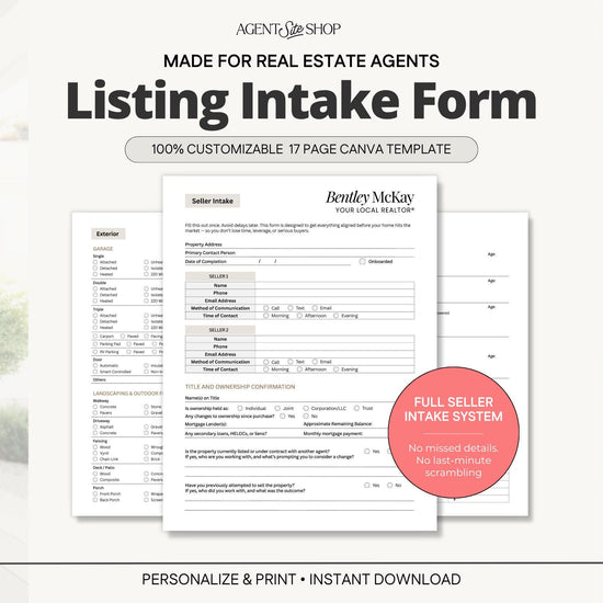 Real Estate Listing Presentation Property Intake Listing Appointment Checklist Listing Process Seller Questionnaire Editable Canva Template