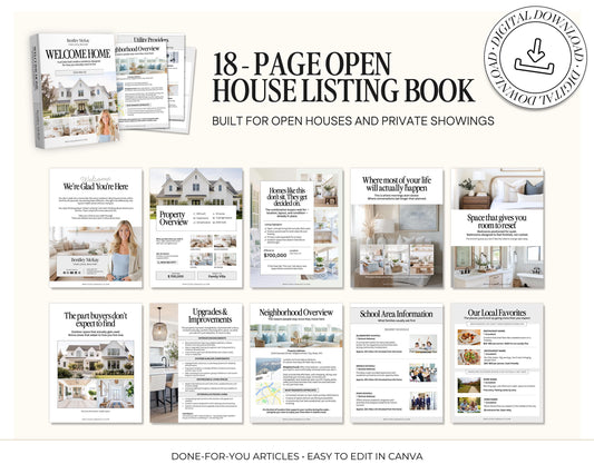 The image is a collage of various real estate listings and articles, including open houses, property improvements, and neighborhood overviews.