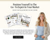 The image is an advertisement for a real estate company, featuring a smiling woman in a beige jacket and blue jeans. The ad highlights the company's focus on positioning oneself as an expert in the market and emphasizes the importance of showing value to potential buyers.