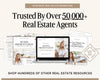The image is an advertisement for a real estate marketing service, featuring a laptop displaying a presentation slide, brochures, and other real estate-related materials.
