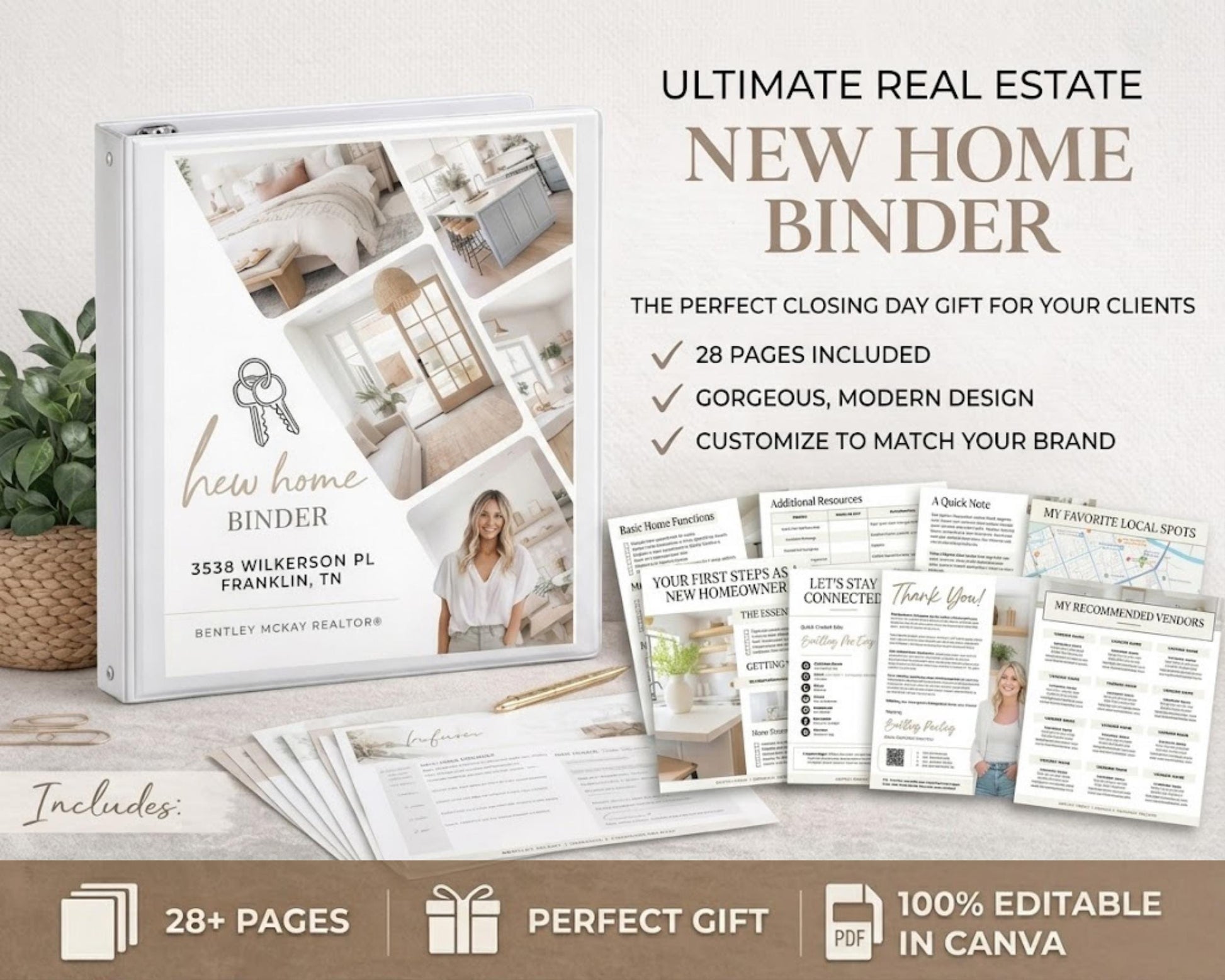28 Page Closing Day Binder | Home Buyer Guide | Real Estate | Home Owner Packer | Realtor Marketing | New Home Owner Guide | Closing Gift