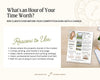 The image is a promotional graphic for real estate agents, featuring a clock, a woman's face, and a list of reasons to use their services.