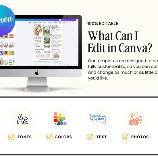 The image is a promotional graphic for a software called Canva, which allows users to create and customize various types of digital content, such as images, graphics, and text.