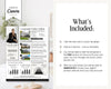 The image is a brochure or flyer for a real estate agent, featuring a woman in a business suit and a house with a "Made in Canva" logo. The brochure includes a free canvas template, a CMA A1, and a free version of Canva for editing the template. The brochure also includes a market analysis and a free version of Canva for editing photos and other design elements.