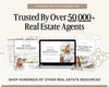 The image is an advertisement for a real estate marketing service, featuring a laptop displaying a presentation slide, brochures, and other real estate-related materials.