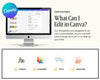 The image is a promotional graphic for a software called Canva, which allows users to create and customize various types of documents and presentations.