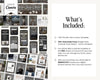 a collection of real estate posts, including single posts and carousel posts, presented in a free version of Canva. The text indicates that the user can edit the template in the free version of Canva to fit their own style, and they can change any fonts, colors, and photos to create a personalized design. The text also mentions that after the purchase, the user will be able to access the product directly from their Etsy account.