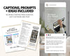 The image is a collage of two photos and a text overlay. The first photo shows a person using a laptop, while the second photo depicts a person holding a book. The text overlay provides information about a real estate service, including a prompt to customize and post ideas, and a reminder that people relocate to cities for various reasons, such as job opportunities, family, or lifestyle preferences.