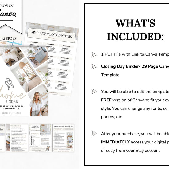 28 Page Closing Day Binder | Home Buyer Guide | Real Estate | Home Owner Packer | Realtor Marketing | New Home Owner Guide | Closing Gift