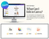 The image is a promotional graphic for a software called Canva, which allows users to create and edit various types of digital content, such as emails, presentations, and other visual materials.